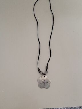 Hand Crafted Silver Four-Leaf Clover Necklace on Black Cord